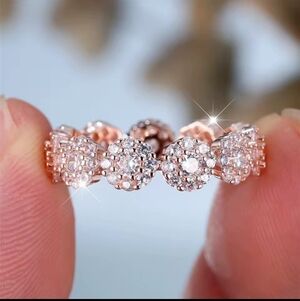 White Zircon Stone Round Ring Vintage Rose Gold  Color Band Jewelry